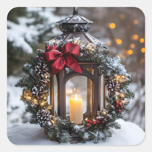 Christmas Candle Lantern Vierkante Sticker (Voorkant)
