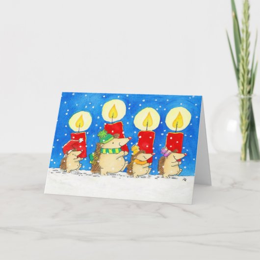 Christmas Candles Hedgheogs Greeting Kaart (Voorkant)