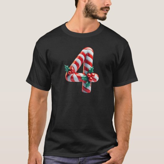 Christmas Candy Cane Number Four Design Raglan Bas T-shirt (Voorkant)