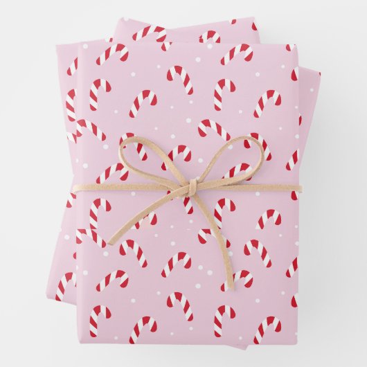 Christmas Candy Cane Pink Inpakpapier Vel (In situ)