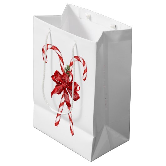 Christmas Candy Canes Tied with a Bow Medium Cadeauzakje (Voorkant Gekanteld)