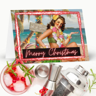 Christmas Card - Retro - Tropical - "Let It Snow" Kaart