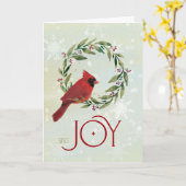 Christmas Cardinal in Festive Wreath with Sing Joy Kaart (Gele Bloem)
