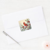 Christmas Cardinal on snowy pine branch Vierkante Sticker (Envelop)