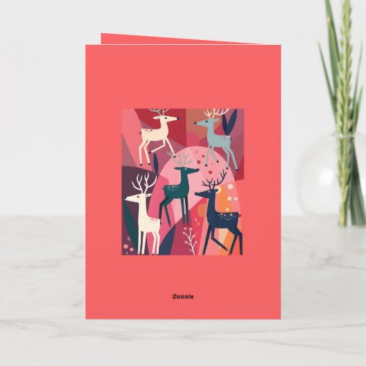Christmas Caribou Pink Kitsch Retro Modern Design Kaart (Achterkant)