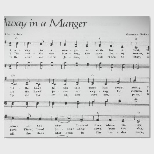Christmas Carol Sheet Music Away in a Manger Cadeaupapier (Vlak)