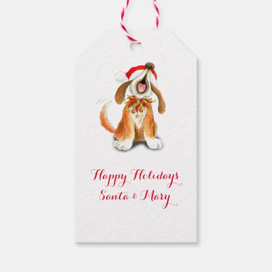 Christmas carol zingende hond cadeau label cadeaulabel (Achterkant)
