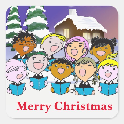 Christmas Carolers Square Stickers (Voorkant)