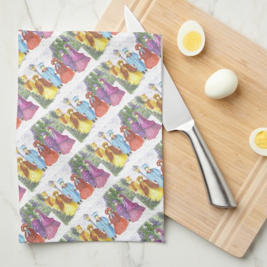 CHRISTMAS CAROLERS THEEDOEK (Quarter Fold)