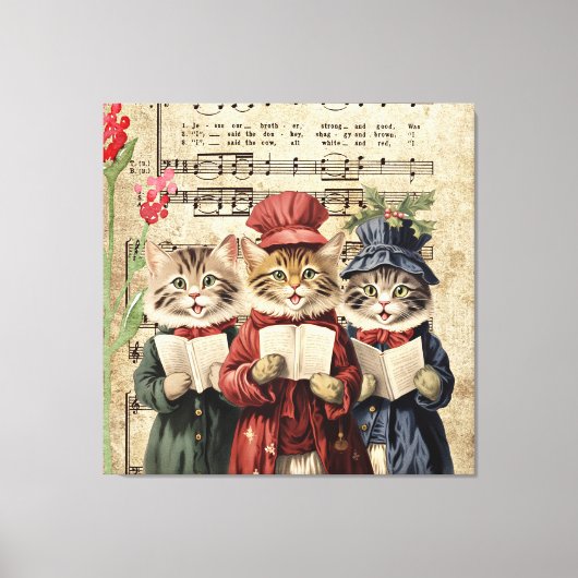 Christmas Caroling Cats Canvas Afdruk (Voorkant)
