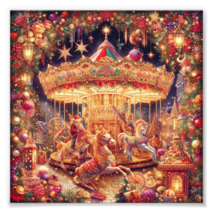 'Christmas Carousel Joy'-Poster Foto Afdruk