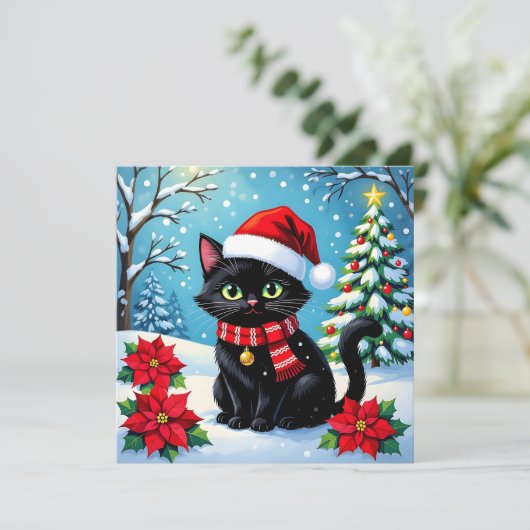 Christmas Cat and Two Photo Template Holiday Feestdagenkaart (Staand voorkant)