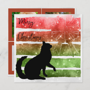 Christmas Cat, bands van sprankelende rood & groen Feestdagenkaart