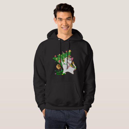 Christmas Cat Calico knock over xmas tree kat cu Hoodie (Voorkant volledig)