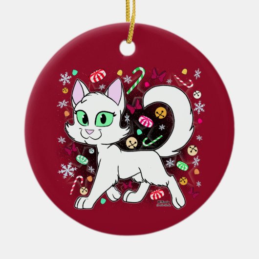 Christmas Cat Ceramic Ornament (Red) (Voorkant)