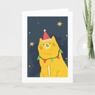 CHRISTMAS CAT IN Santa hat Folded Holiday Kaart