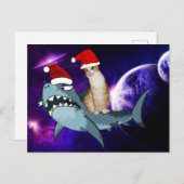 CHRISTMAS CAT IN SPACE RIDNG A SHARK BRIEFKAART (Voorkant / Achterkant)