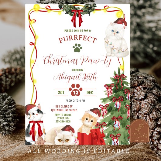 Christmas Cat Let's pawty Invitation