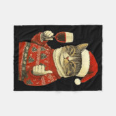 Christmas Cat Likes Cute Cat Drinking Wine With Sa Fleece Deken (Voorkant (Horizontaal))