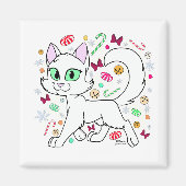 Christmas Cat Magnet (White) (Devant)