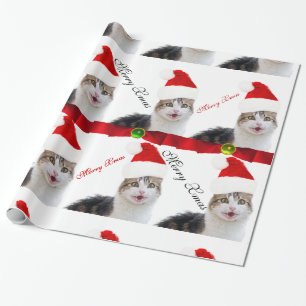 CHRISTMAS CAT MET SANTA CLAUS PET EN RODE KONIJNEN CADEAUPAPIER
