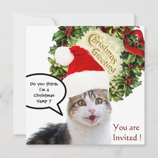 CHRISTMAS CAT MET SANTA CLAUS PET HOLIDAY PARTY KAART (Voorkant)