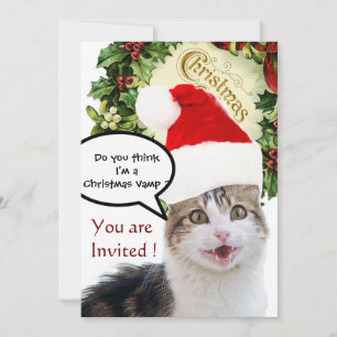 CHRISTMAS CAT MET SANTA CLAUS PET HOLIDAY PARTY KAART