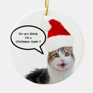 CHRISTMAS CAT MET SANTA CLAUS PET KERAMISCH ORNAMENT