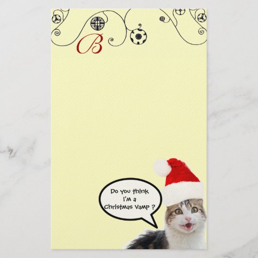 CHRISTMAS CAT MET SANTA CLAUS PET Monogram Briefpapier (Voorkant)