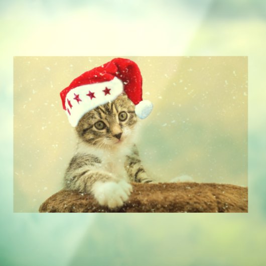 CHRISTMAS CAT MET SANTA HAT Window Cling Raamsticker (Vel 3)