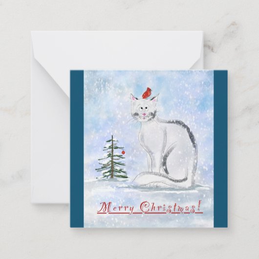 Christmas Cat Note Kaart Notitiekaartje (Voorkant)