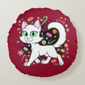 Christmas Cat Round Pillow (Red) Rond Kussen