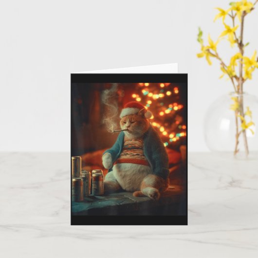 Christmas Cat Smoking Cigarette Meme Gen Z Kaart (Gele Bloem)