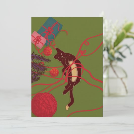 Christmas Cat Tangle – Festive Kitty Playtime Kaart (Staand voorkant)