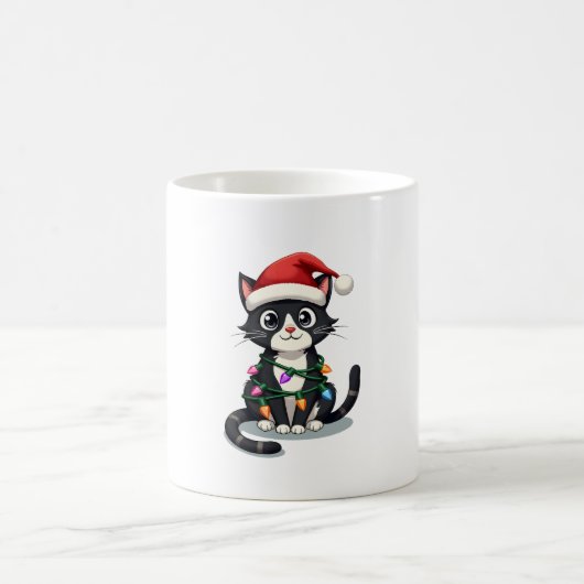 Christmas Cat Tuxedo black cat xmas lights kitty c Koffiemok (Center)