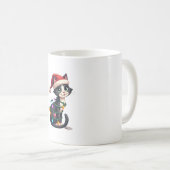 Christmas Cat Tuxedo black cat xmas lights kitty c Koffiemok (Voorkant rechts)