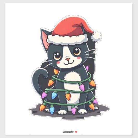Christmas Cat Tuxedo black cat xmas lights kitty c Sticker (Vel)