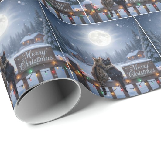 Christmas Cats Embracing On a Snowy Fence Cadeaupapier (Rol Hoek)