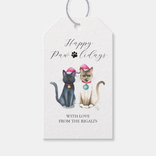 Christmas Cats Gift Labels gepersonaliseerd Cadeaulabel (Voorkant)