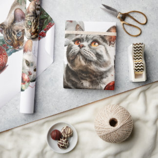 Christmas Cats with Red Ornaments – Cozy Watercolo Cadeaupapier
