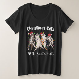 Christmas Cats with Santa Hats Cute Funny Holiday Grote Maat T-shirt