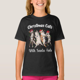 Christmas Cats with Santa Hats Cute Funny Holiday T-shirt