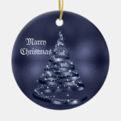 Christmas Celebration Shiny Blue Ribbon Tree Keramisch Ornament (Voorkant)