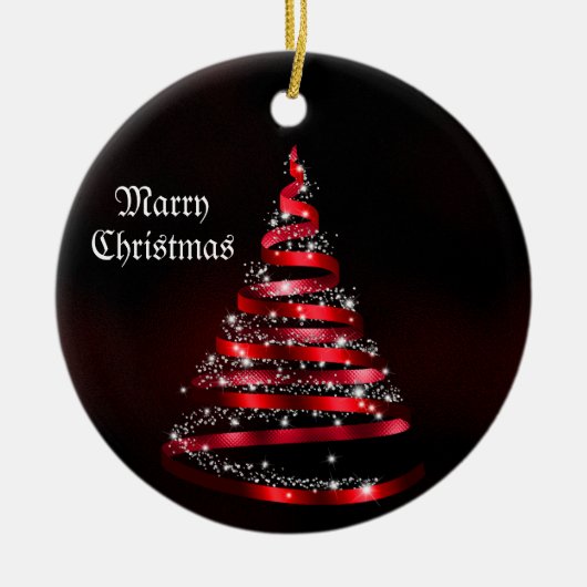 Christmas Celebration Shiny Red Ribbon Tree Keramisch Ornament (Voorkant)