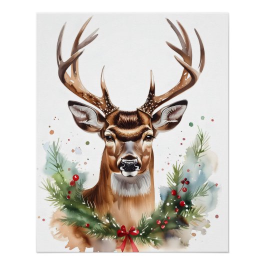 Christmas Cheer Deer Waterverf Digitale Kunst Perfect Poster (Voorkant)