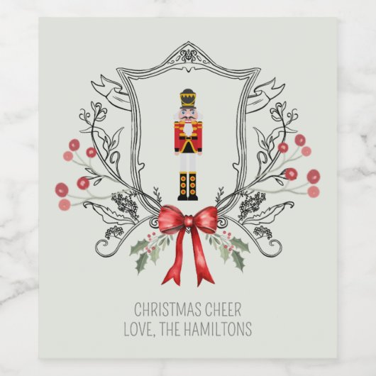 Christmas Cheer Notenkraker Holly Berry Crest Wijn Etiket (Enkel label)