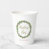 Christmas Cheer Wreath Gold Script Personalized Papieren Bekers (Voorkant)