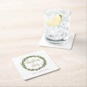 Christmas Cheer Wreath Gold Script Personalized Vierkante Kartonnen Onderzetter (Insitu)