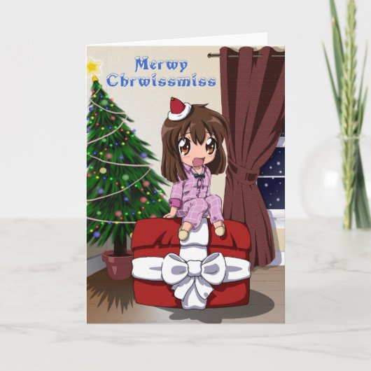 Christmas Chibi Anime Feestdagen Kaart (Voorkant)