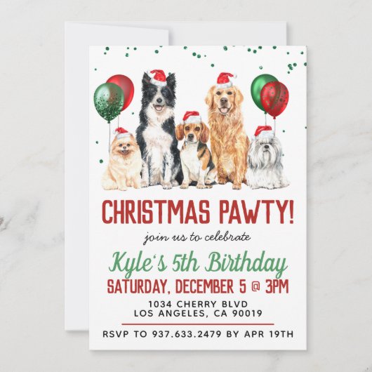 Christmas Chien Paw-ty Invitation d'anniversaire (Devant)
